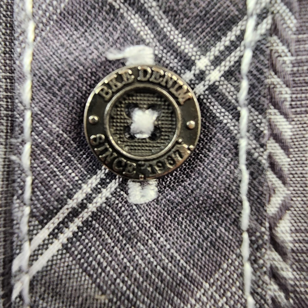 BKE Buckle Shirt Men XL Western Black Gray White Plaid Long Sleeve Metal Buttons - Picture 7 of 12
